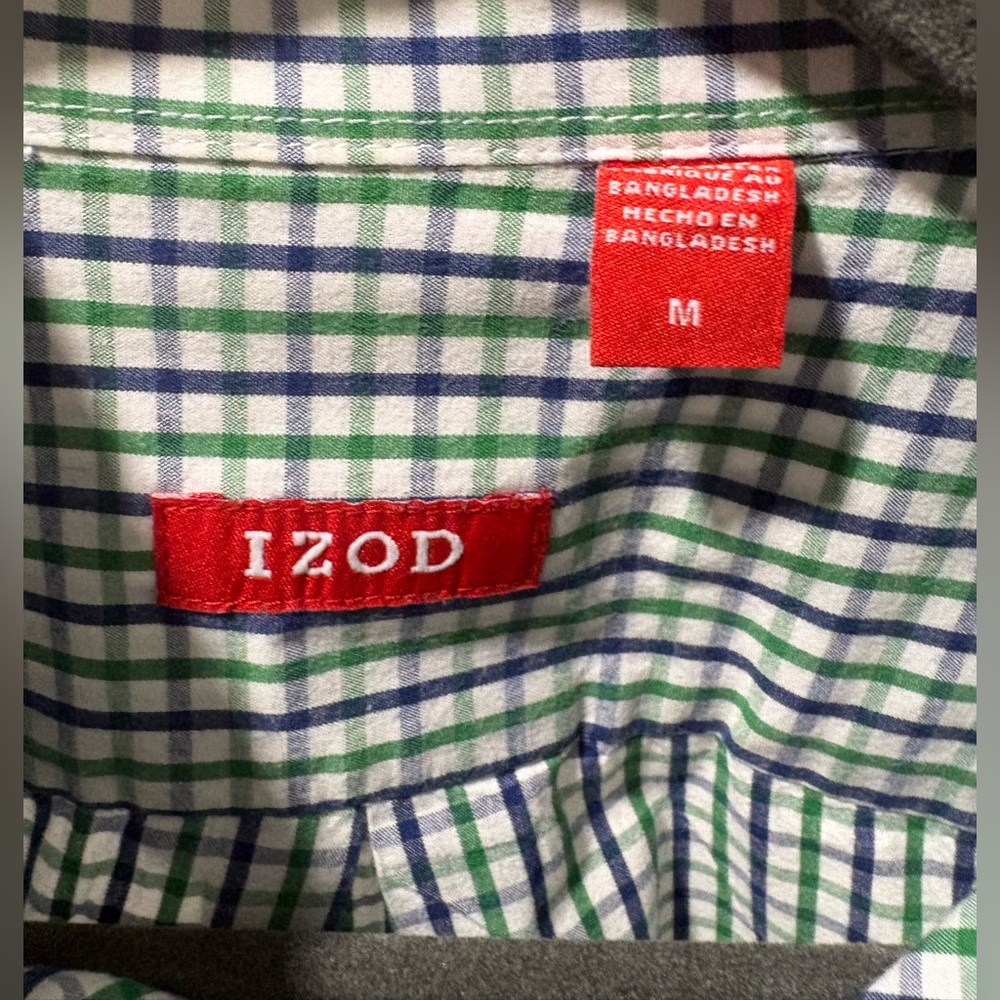 Izod Men's Blue and Green Checkered Button Down Shirt - Picture 3 of 4